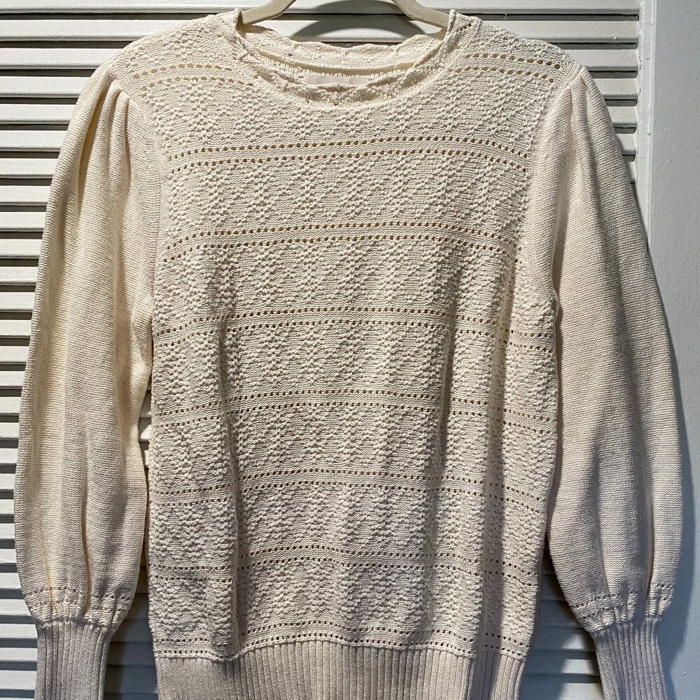 LOFT Cream Patterned Sweater, Size L